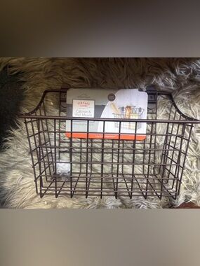 (5) Vintage Living Wire Cabinet & Wall Mount Basket - Brown